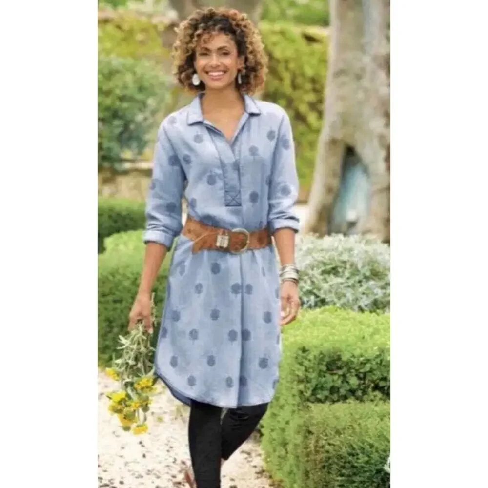 Soft Surroundings Paisley Park Embroidered Chambray Shirt Dress PM - Picture 3 of 8